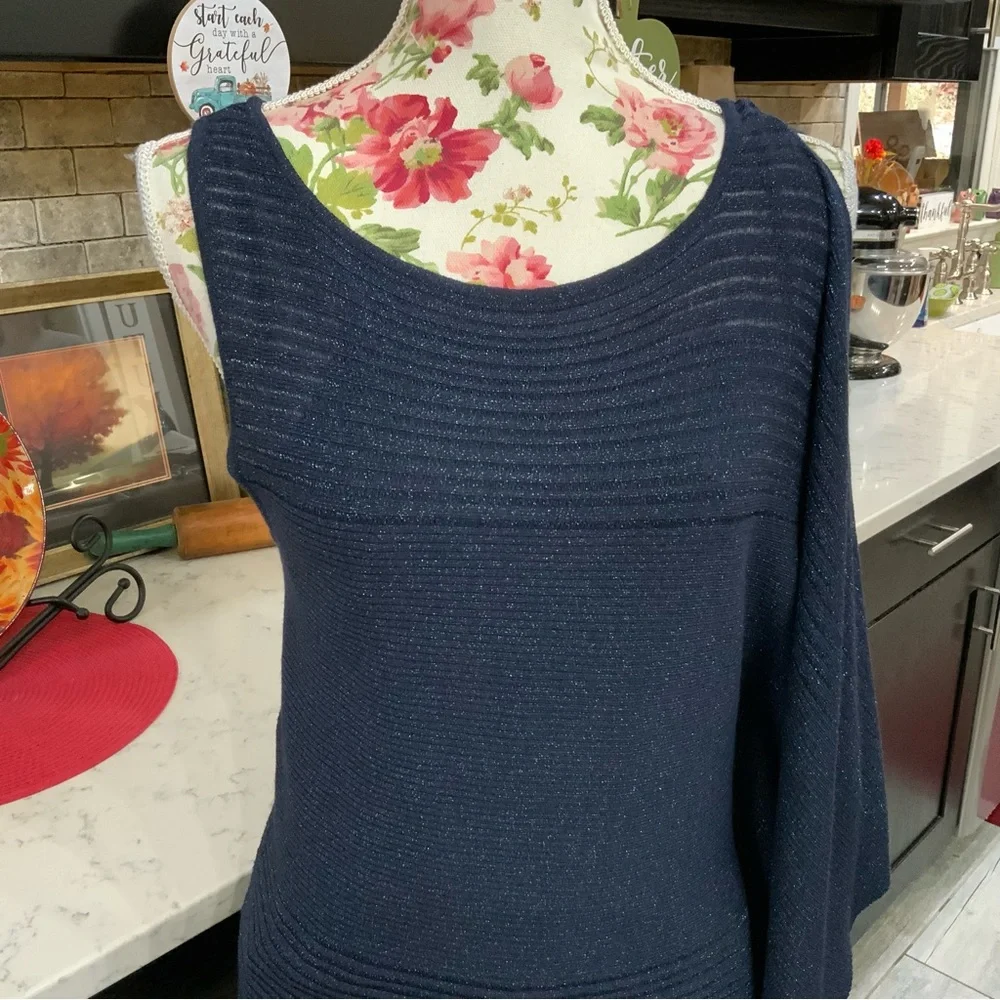 White House Black Market Asymmetric Drape One Shoulder Shimmer Sweater Top
XS - Picture 2 of 11